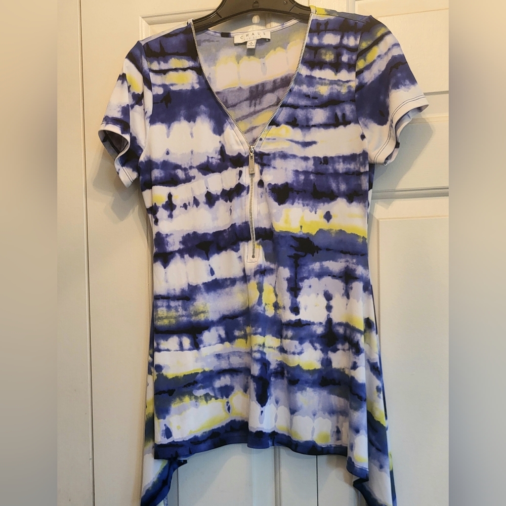 Chaus NY Aquatic Reef Blue & Yellow Top 1/2 Zip